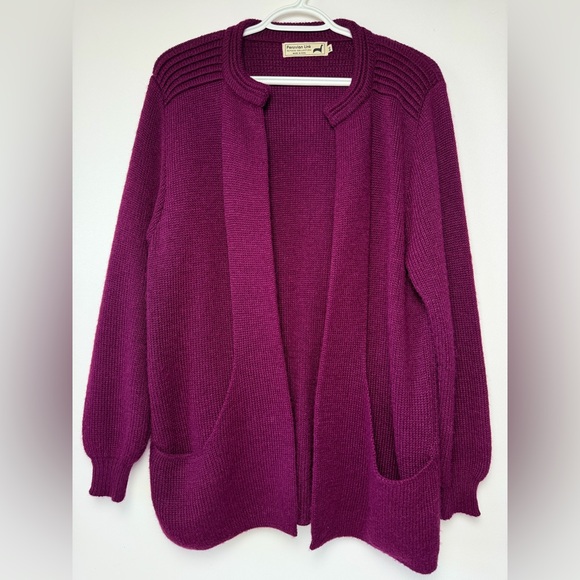 Peruvian Link Sweater Womens OS Deep Purple Cardigan Alpaca Cozy Open Soft Work - Picture 1 of 9